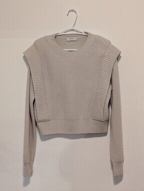 Babaton Aritzia Grazia 100% Merino Wool Cropped Knit Sweater Beige Old Money - S